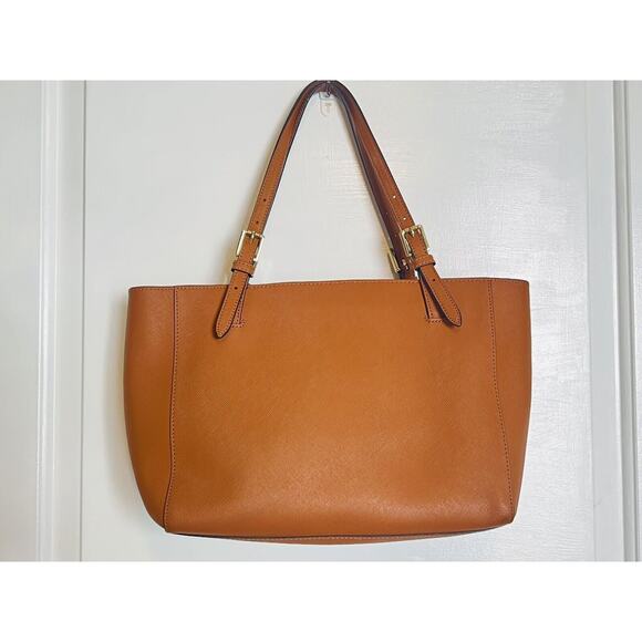 TORY BURCH York Buckle Tote Brown Saffiano Leather Carryall Shoulder Bag Classic - Picture 5 of 12